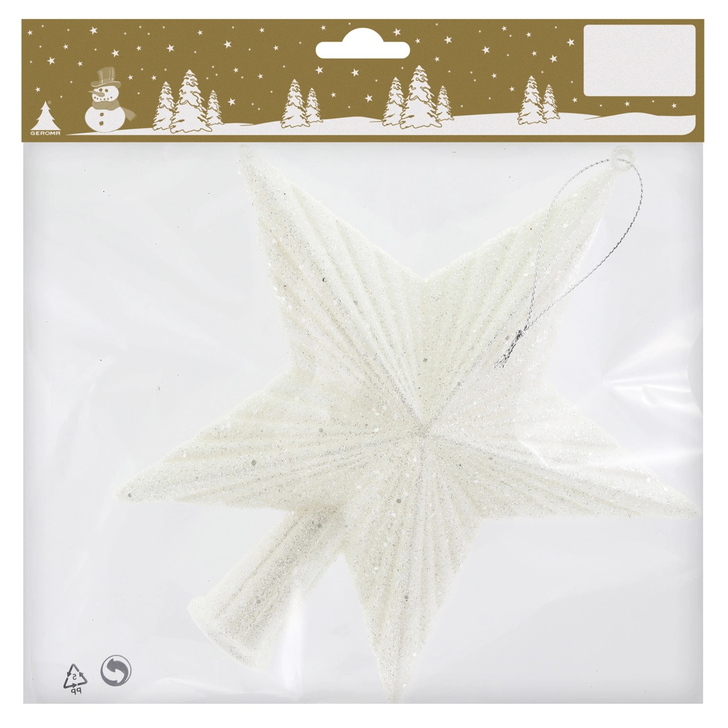 Špička na stromek hvězda plastová, bílá, 18 x 19 cm