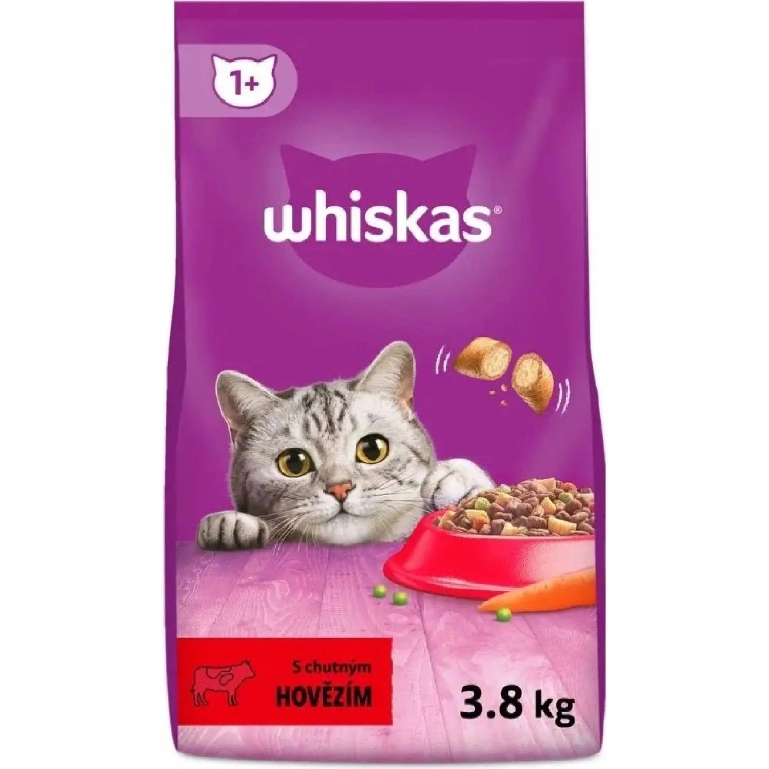 Whiskas Granule pro kočky Dry Adult s hovězím masem, 3,8 kg