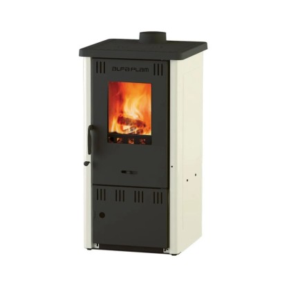 Energetický štítek pro kamna Alfa Plam Elita 2, energetická třída A+, výkon 6,5 kW.
