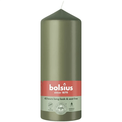 Bolsius Válcová svíčka Essentials, zelená Fresh Olive, pr. 5,8 x 15 cm