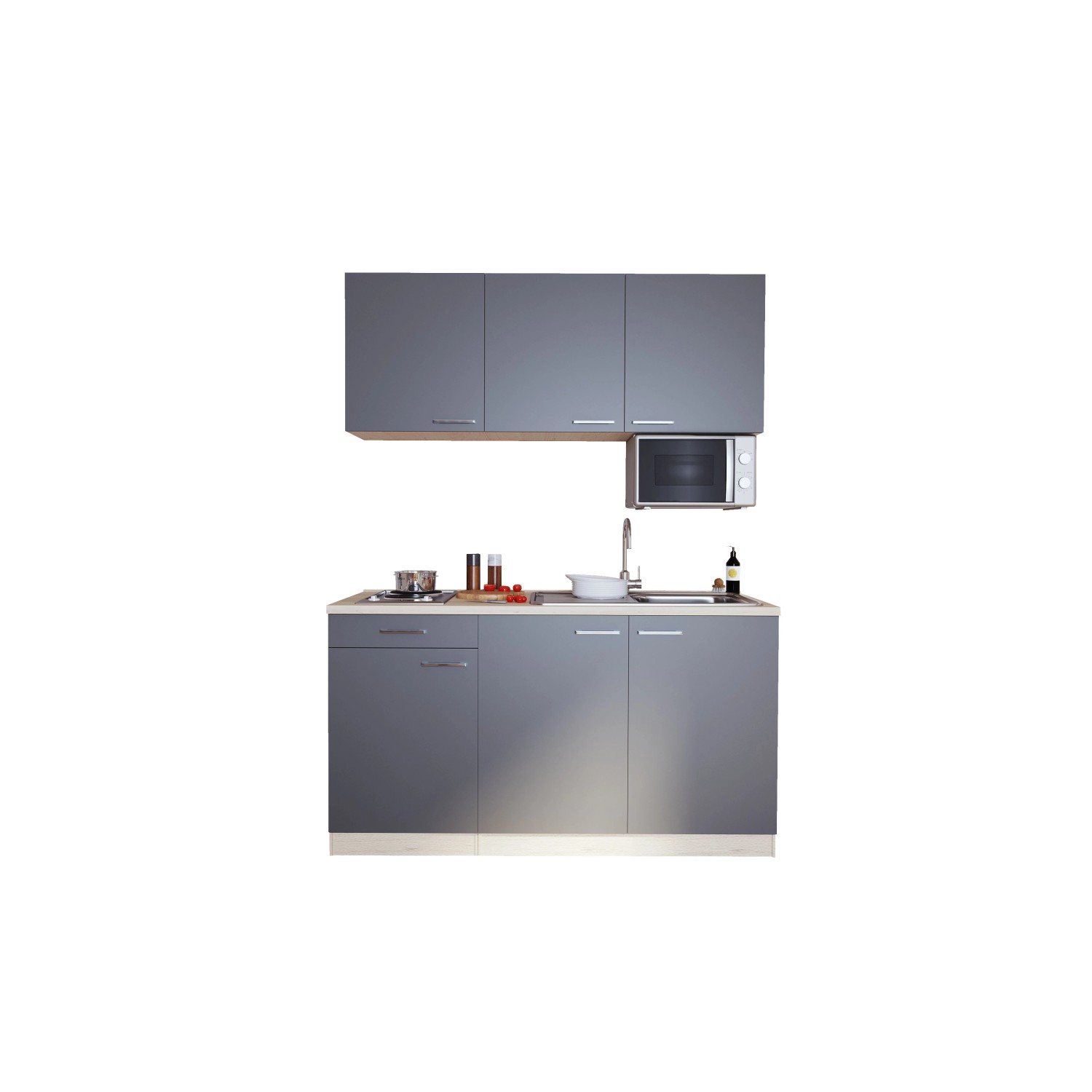 Respekta Kuchyně Luis šedá/dub 150 cm-nerezová varná deska/mikrovlnka