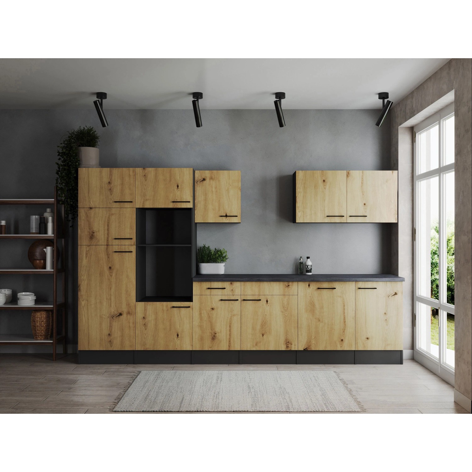 Respekta Kuchyně Oliver dub Artisan/žula 340 cm - bez el. přístrojů