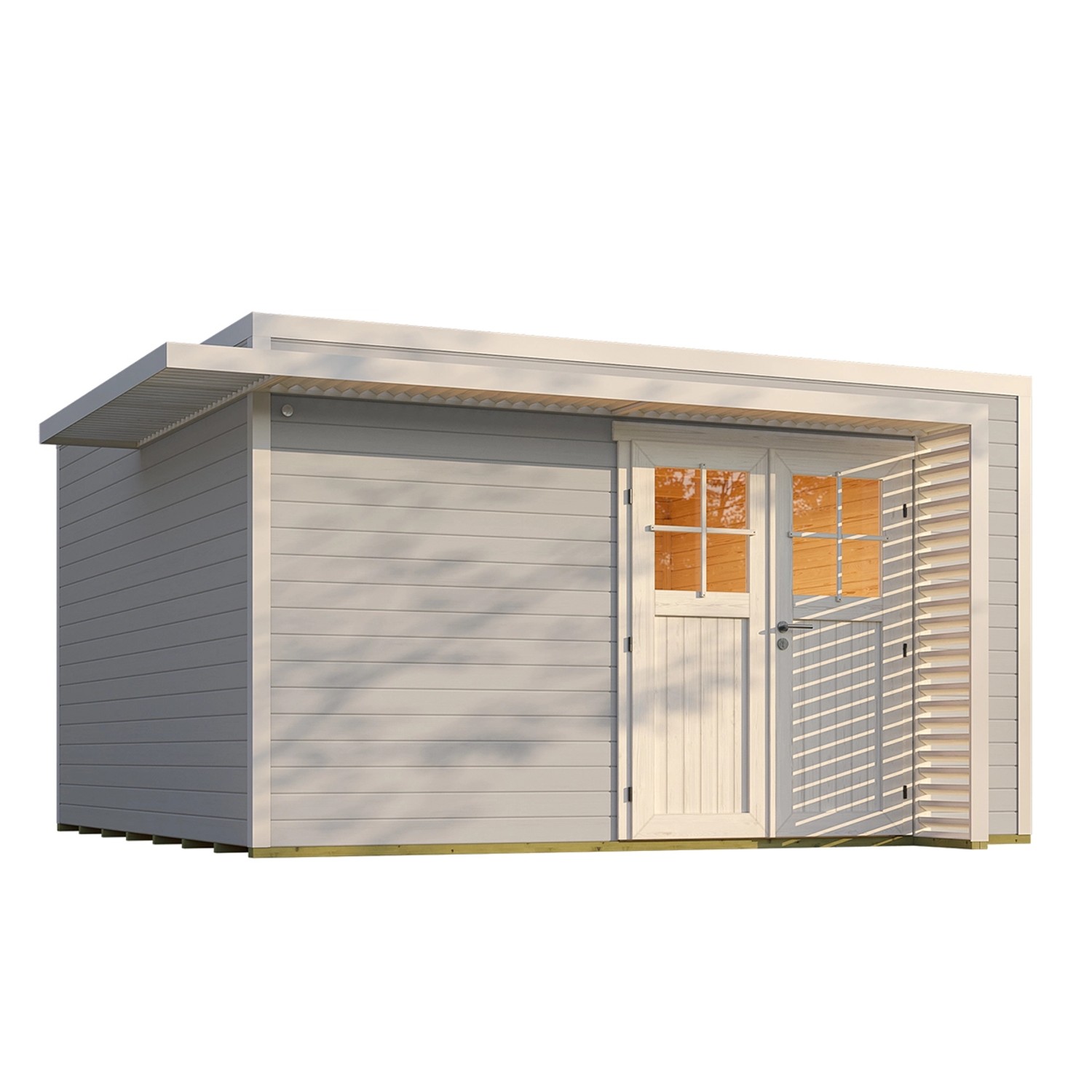 Weka Dřevěný zahradní domek Amberley 44mm V1, šedá-bílá, 400 x 400 cm