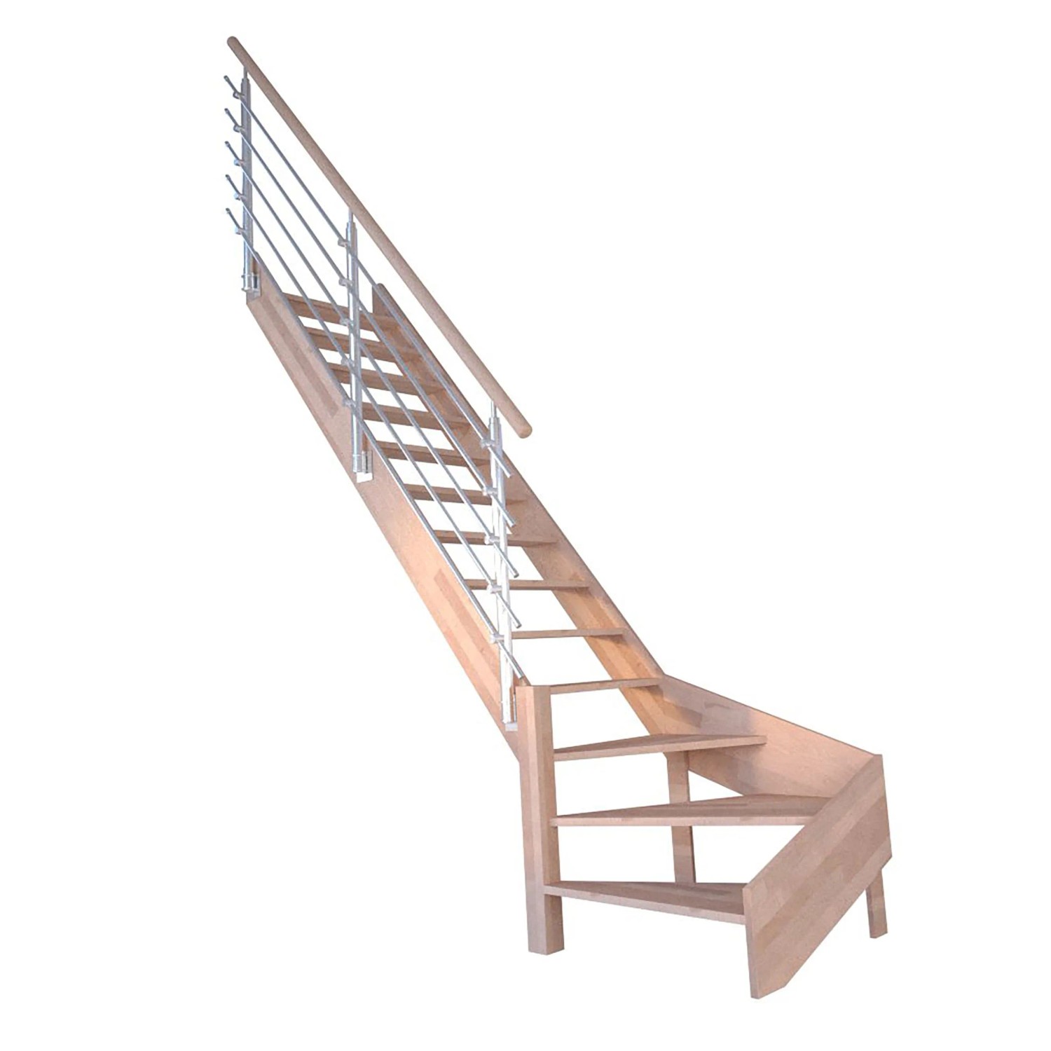 StarWood Schody Rhodos bukové levé otevřené design. nerezové zábradlí