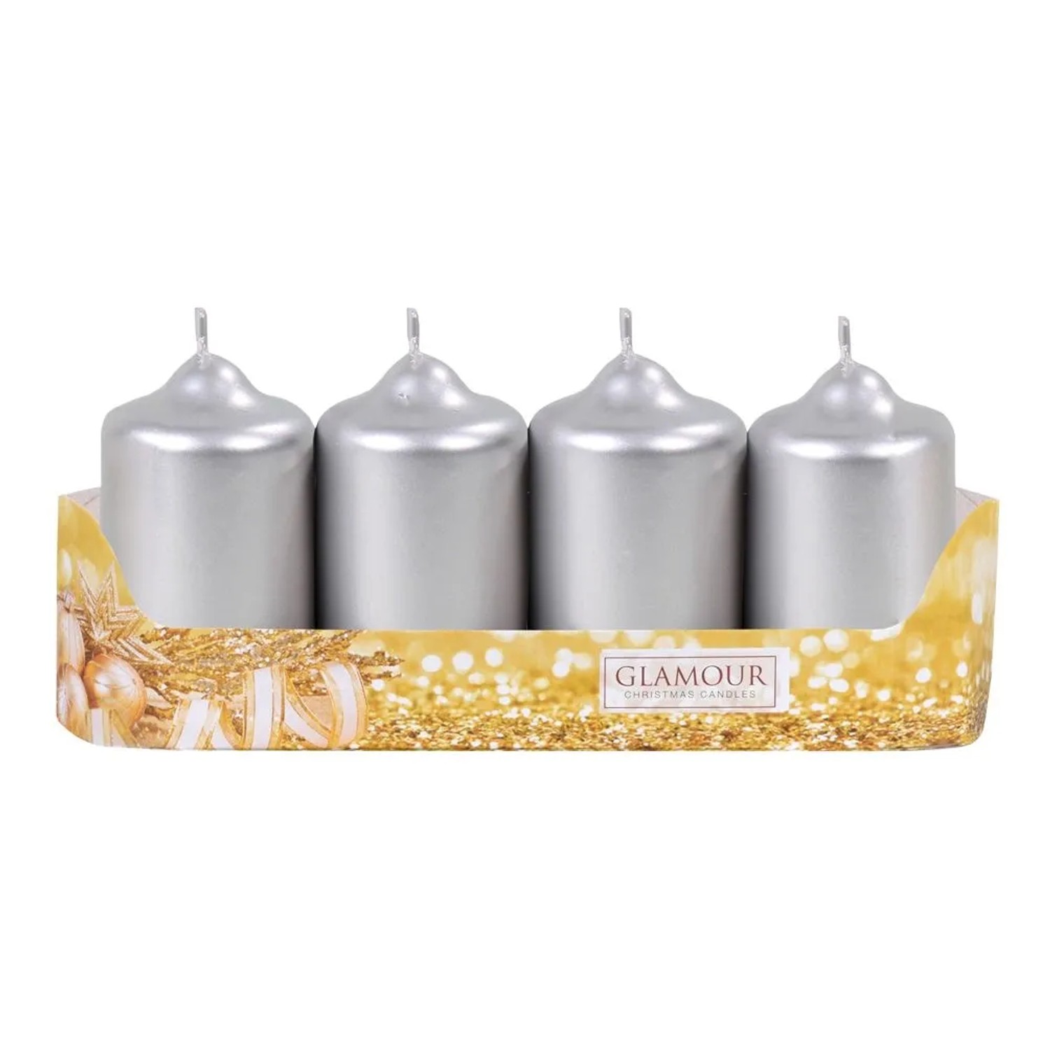 Sada adventních svíček VÁLEC metalická lesklá mix 5 x 9 cm, 4 ks