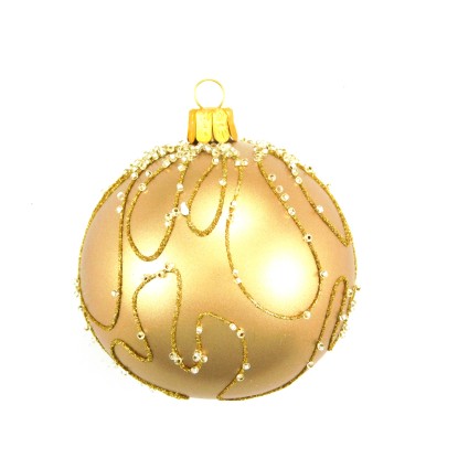 Ornex Vánoční ozdoba skleněná koule s ornamenty s posypem zlatá, 8 cm