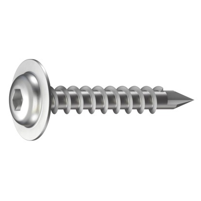 Stříbrný vrtací šroub 5,5x40 mm s přírubou pro terasová prkna.