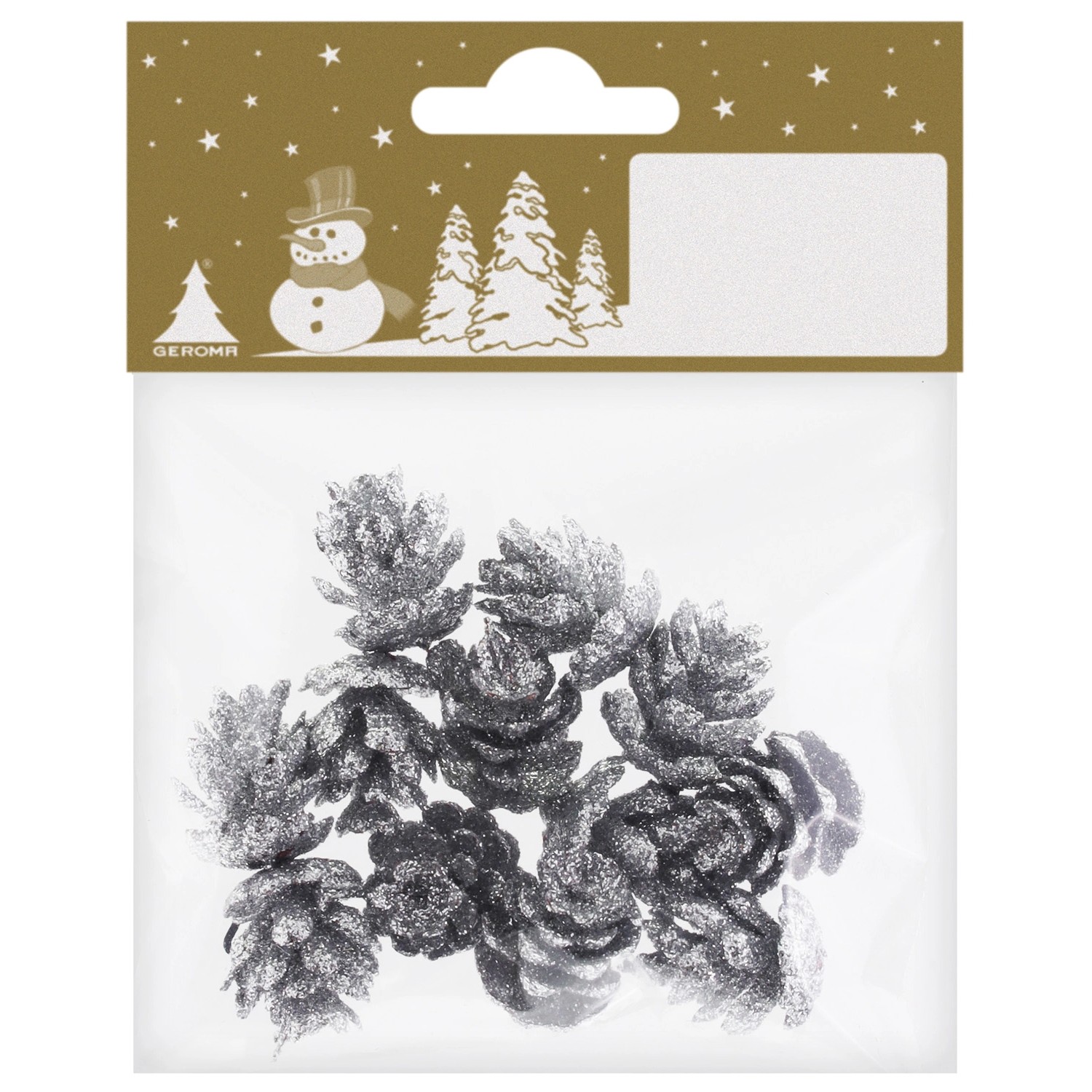 Mini šišky plastové, stříbrné, 12 ks