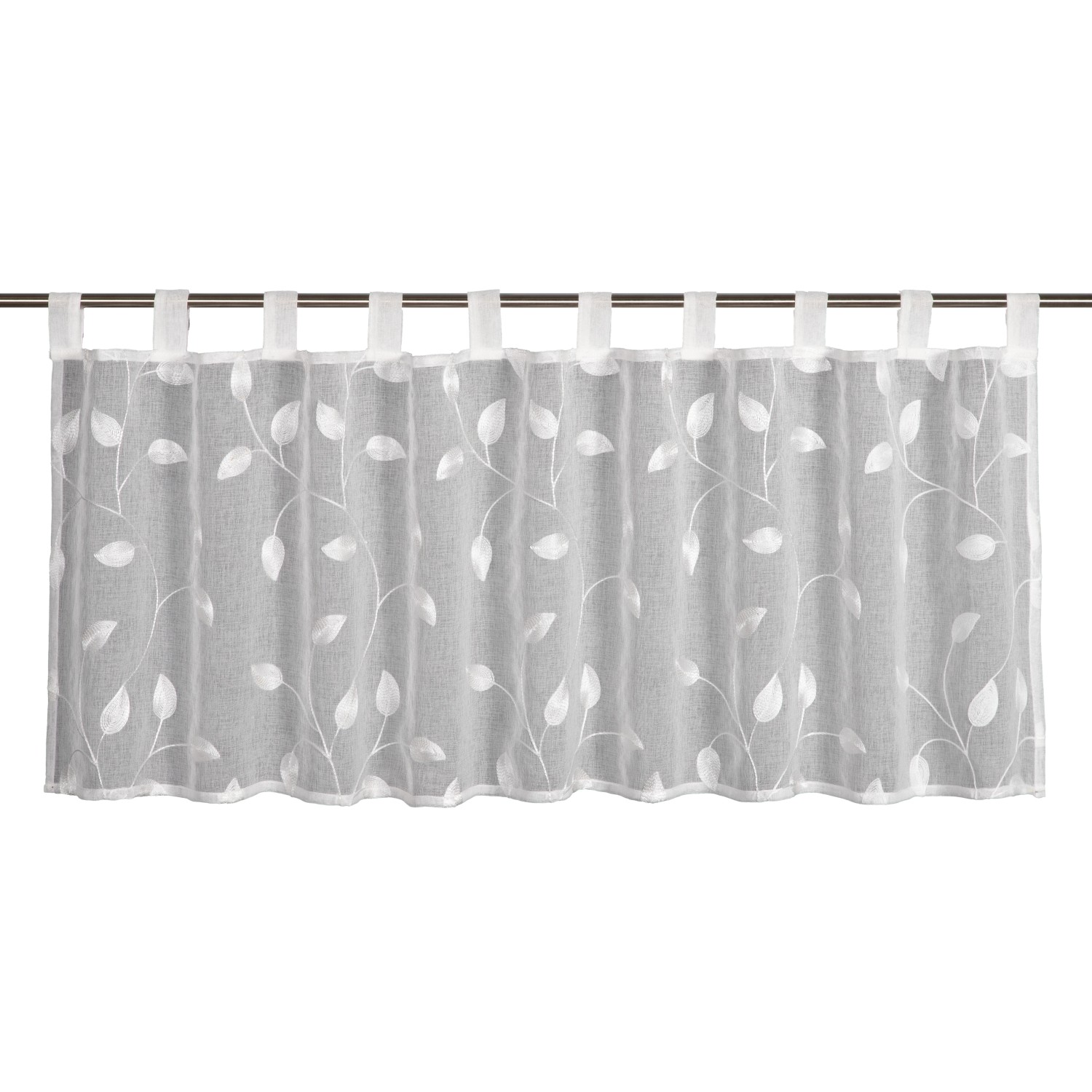 Sehlbach Vitrážová záclona s poutky, listy, bílá, 135 x 45 cm