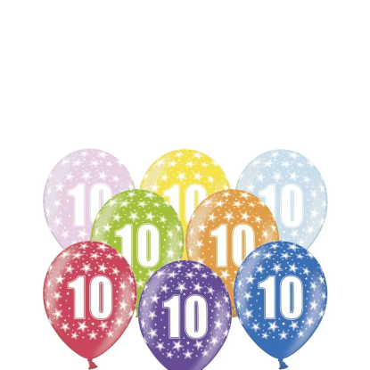 PartyDeco Balón latexový metal 30cm "10", 6 ks