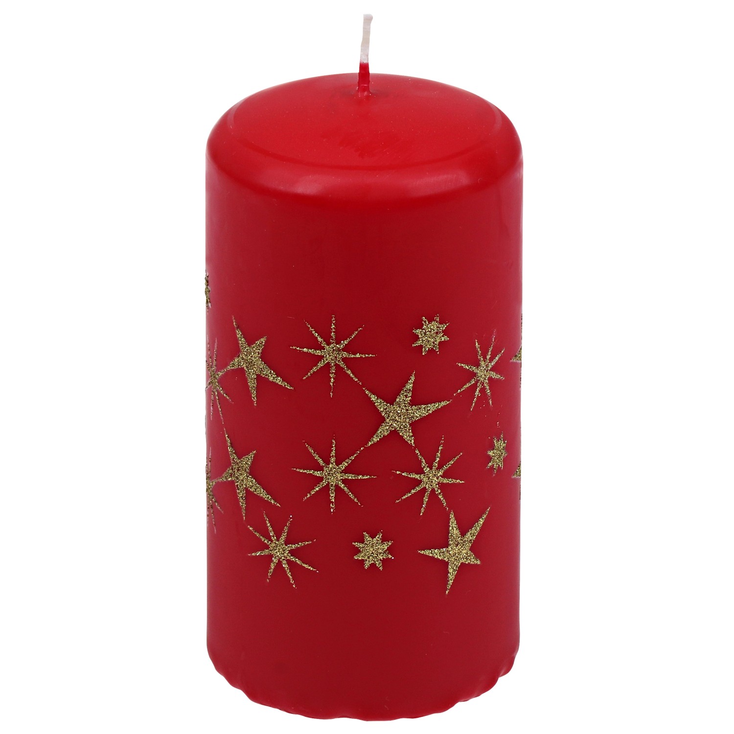 Steinhart Válcová svíčka "Glitzerstern" rubínová/zlatá, pr. 5,7 x 11 cm, 1 ks