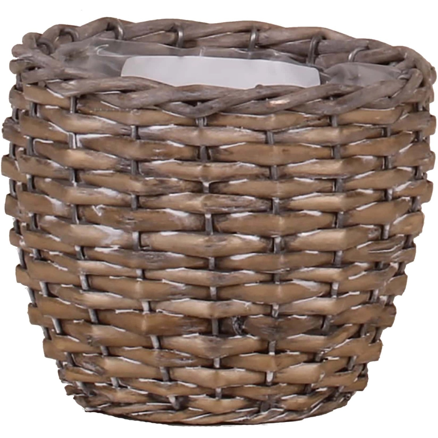 Obal na květináč z vrbového proutí s PE sáčkem šedý 14 x 12 cm