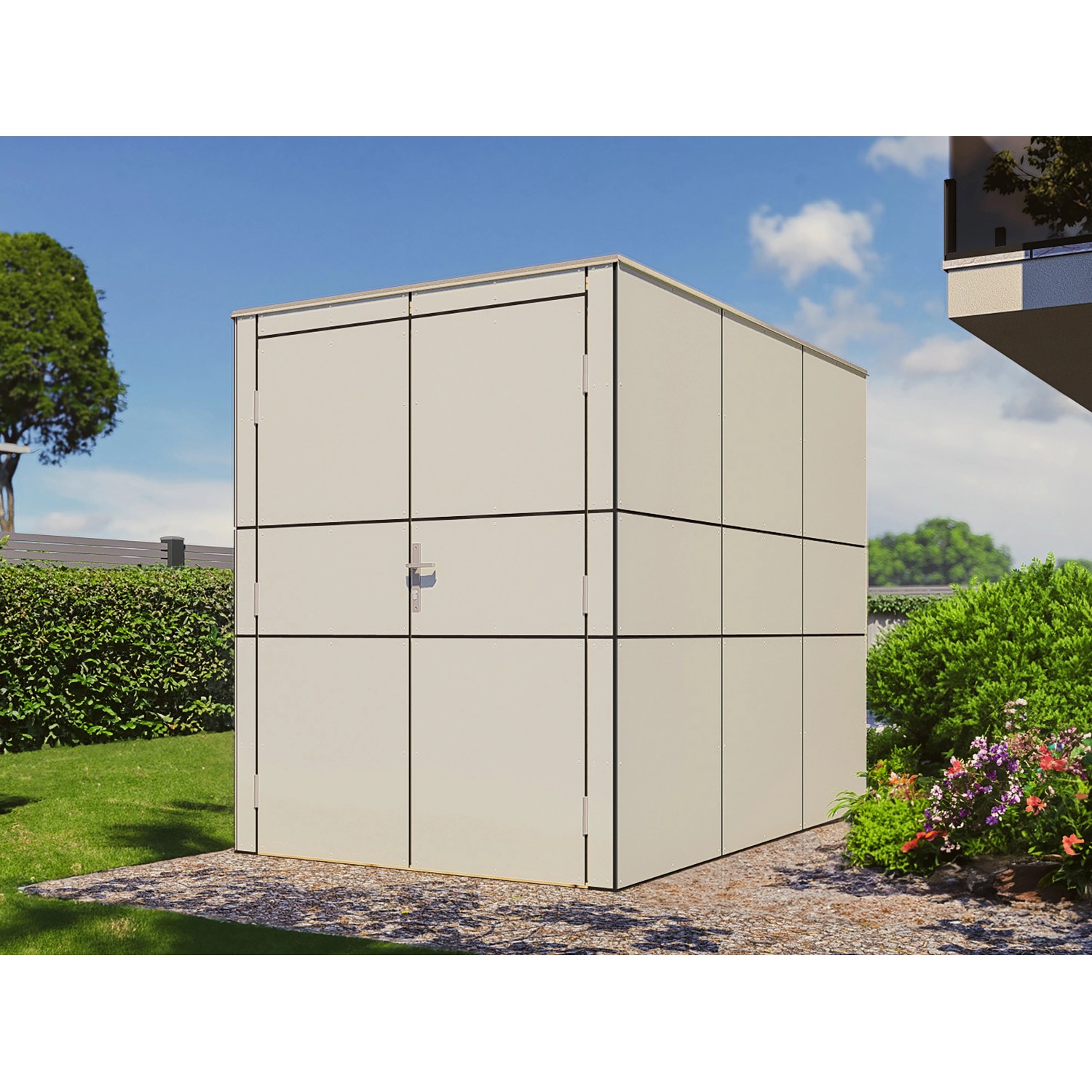 Bertilo Dřevěný zahradní přístřešek HPL Bike Port, šedá, 155 x 229 cm