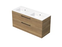 INTEDOOR Koupel.skříň+dvojumyvadlo BEE, úchyt černý, š. 121 cm, dub Halifax