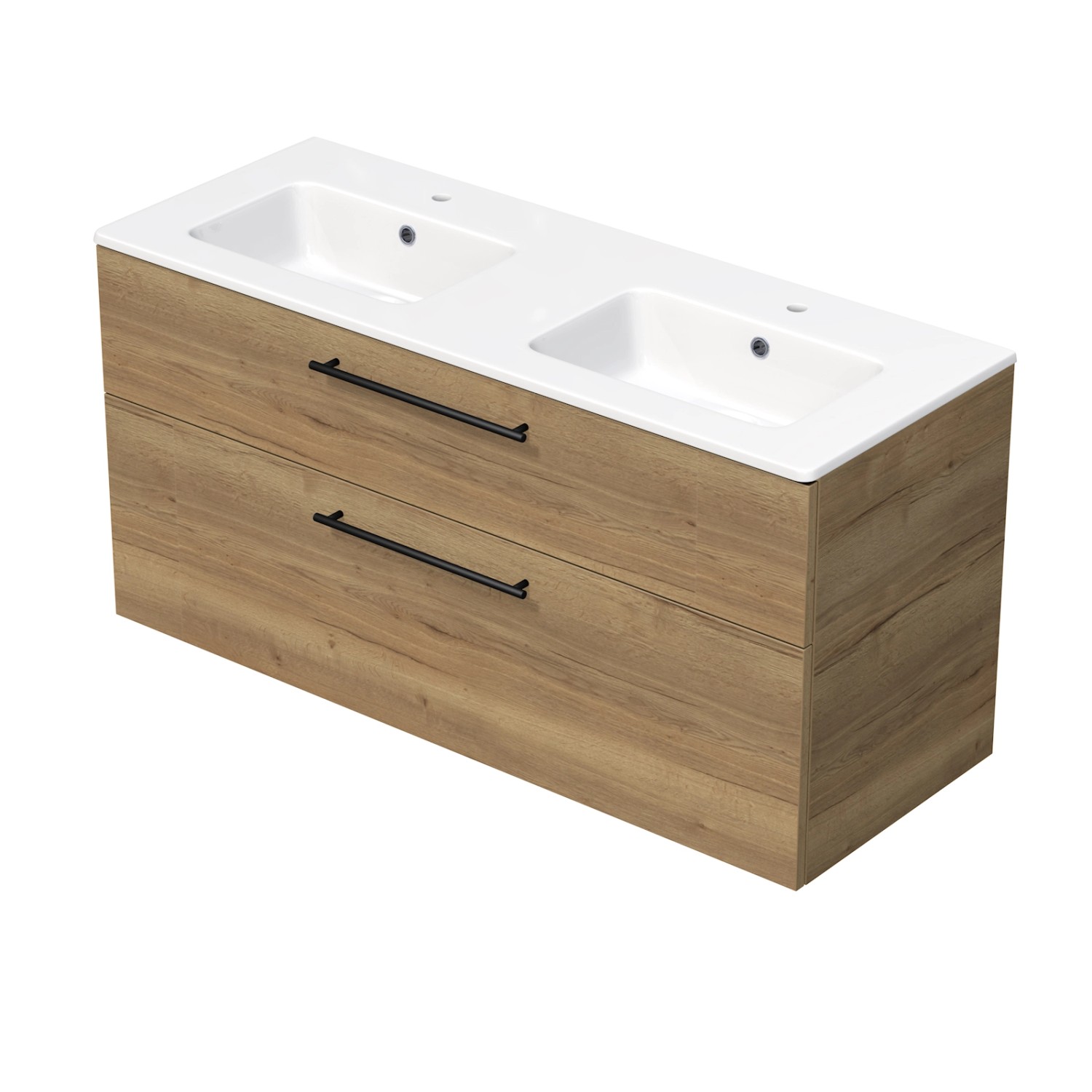 INTEDOOR Koupel.skříň+dvojumyvadlo BEE, úchyt černý, š. 121 cm, dub Halifax