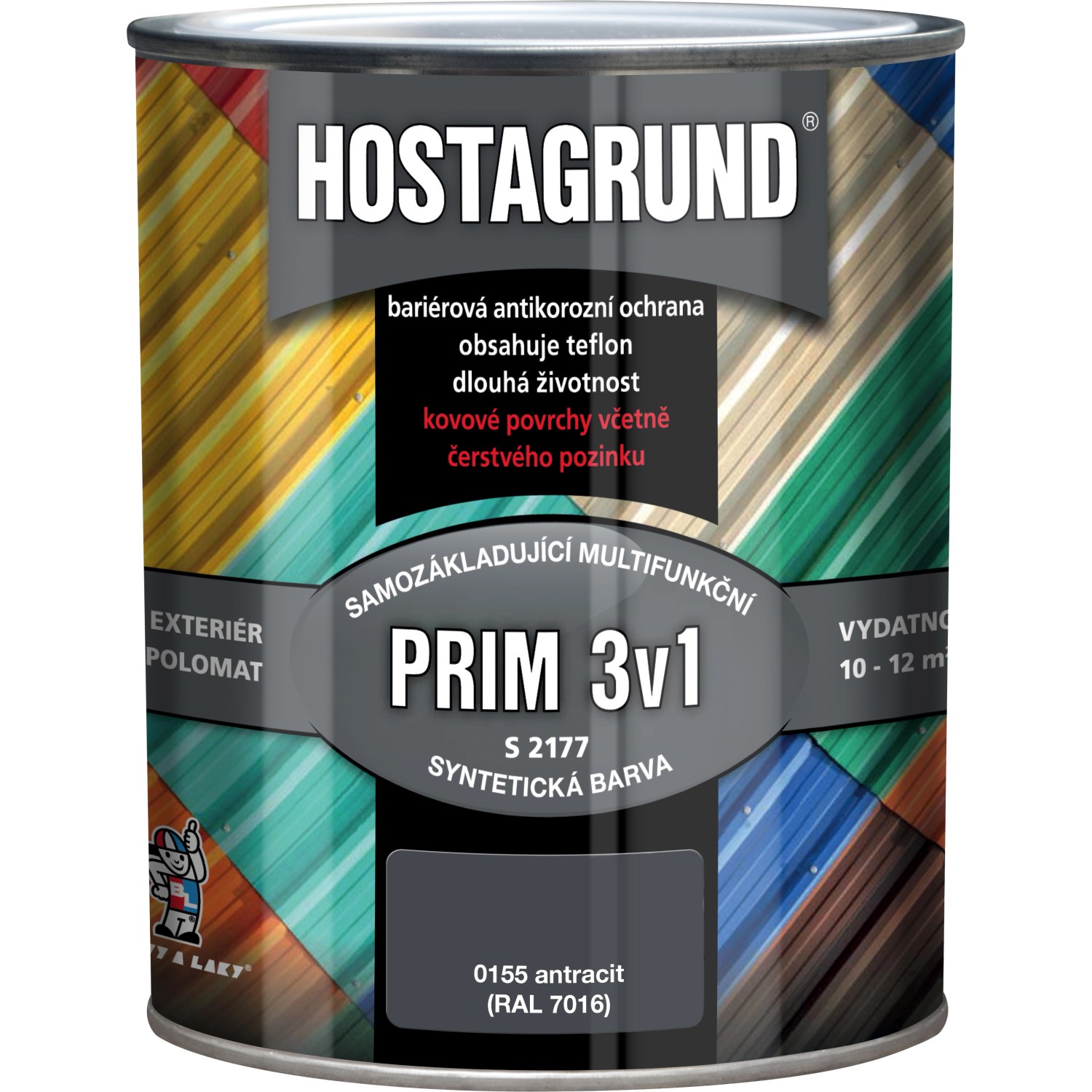 HOSTAGRUND Základní i vrchní barva na kov 3v1 PRIM S2177 0155 antracit 600 ml