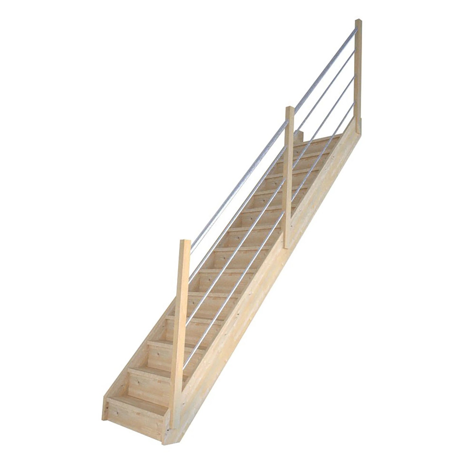 StarWood Schody Korfu smrkové rovné uzavřené dřevěné nerezové zábradlí pravé