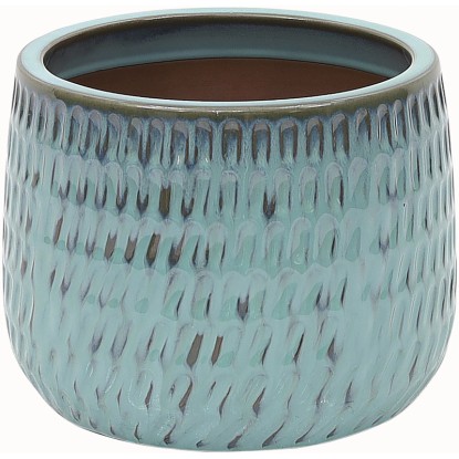 Glazovaný keramický květináč strukturovaný, zelená, pr. 16 x 14 cm