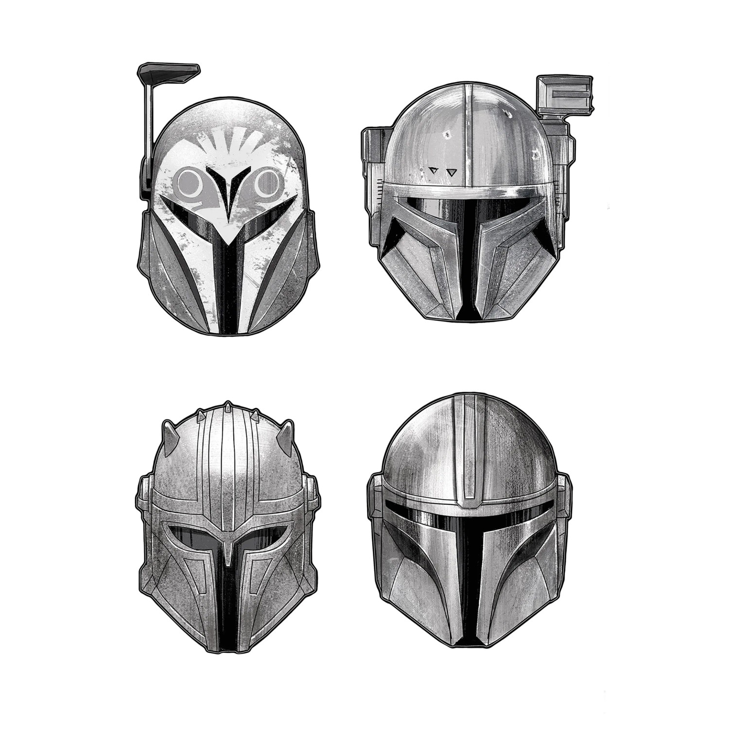 Komar Samolepka na zeď Star Wars The Mandalorian Helmets 50 x 70 cm, 4dílná
