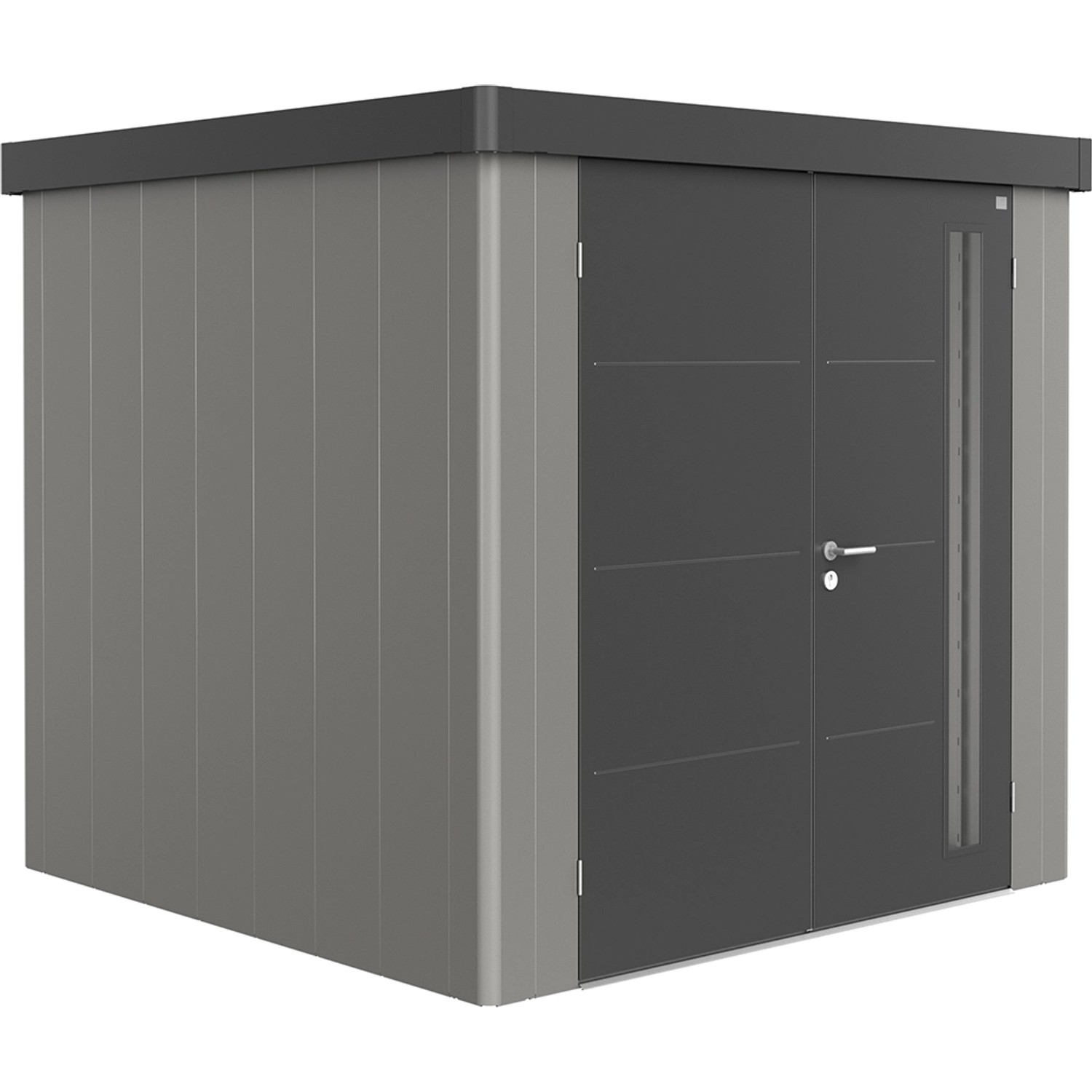 Biohort Plechový zahradní domek Neo2B 2.3 dvoukřídlé dveře kř. šedá 236 x 236 cm