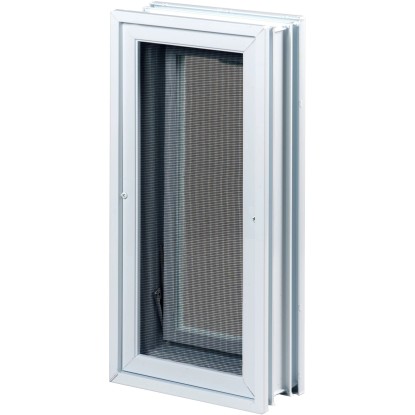 Bílé ventilační okno se sítí proti hmyzu pro skleněné tvárnice 19x19x8 cm.