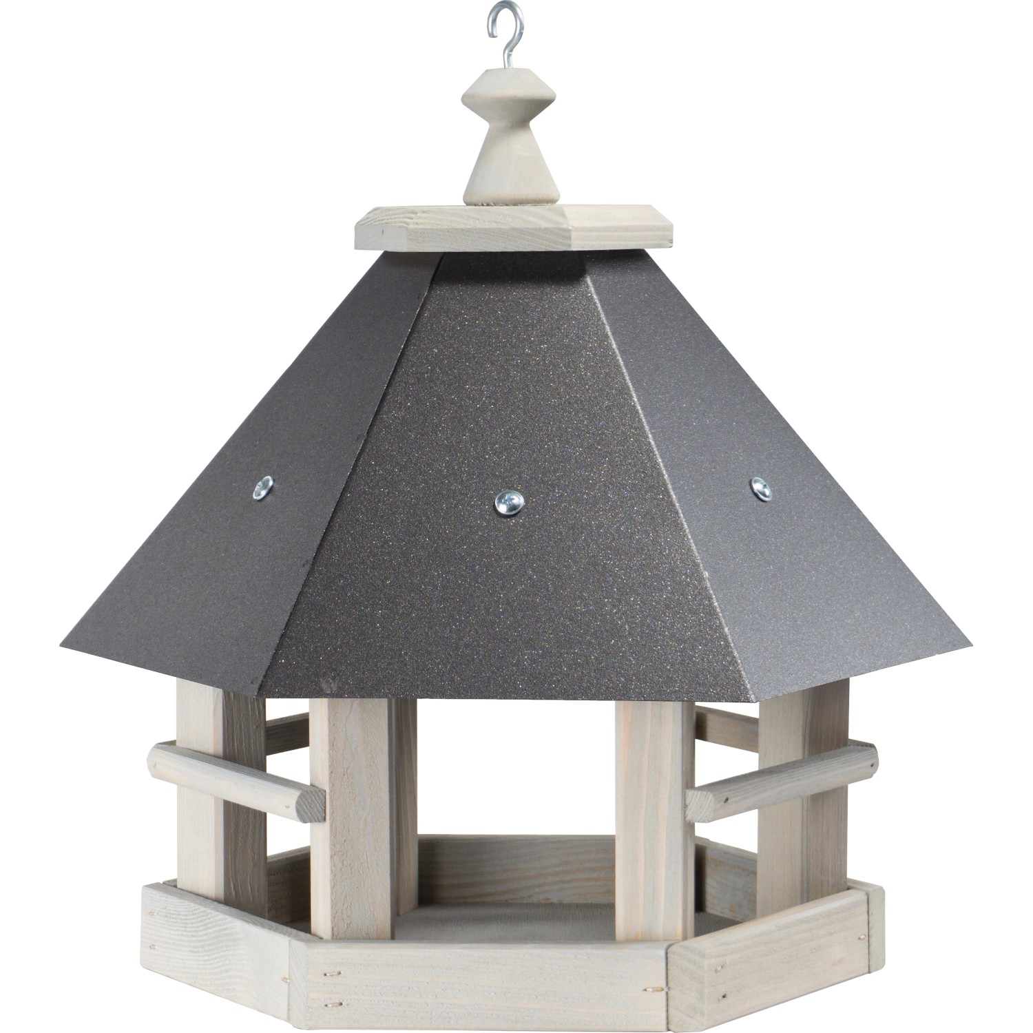 Ptačí krmítko, borovicové dřevo/kov, šedá/šedá, 33 x 29 x 35 cm