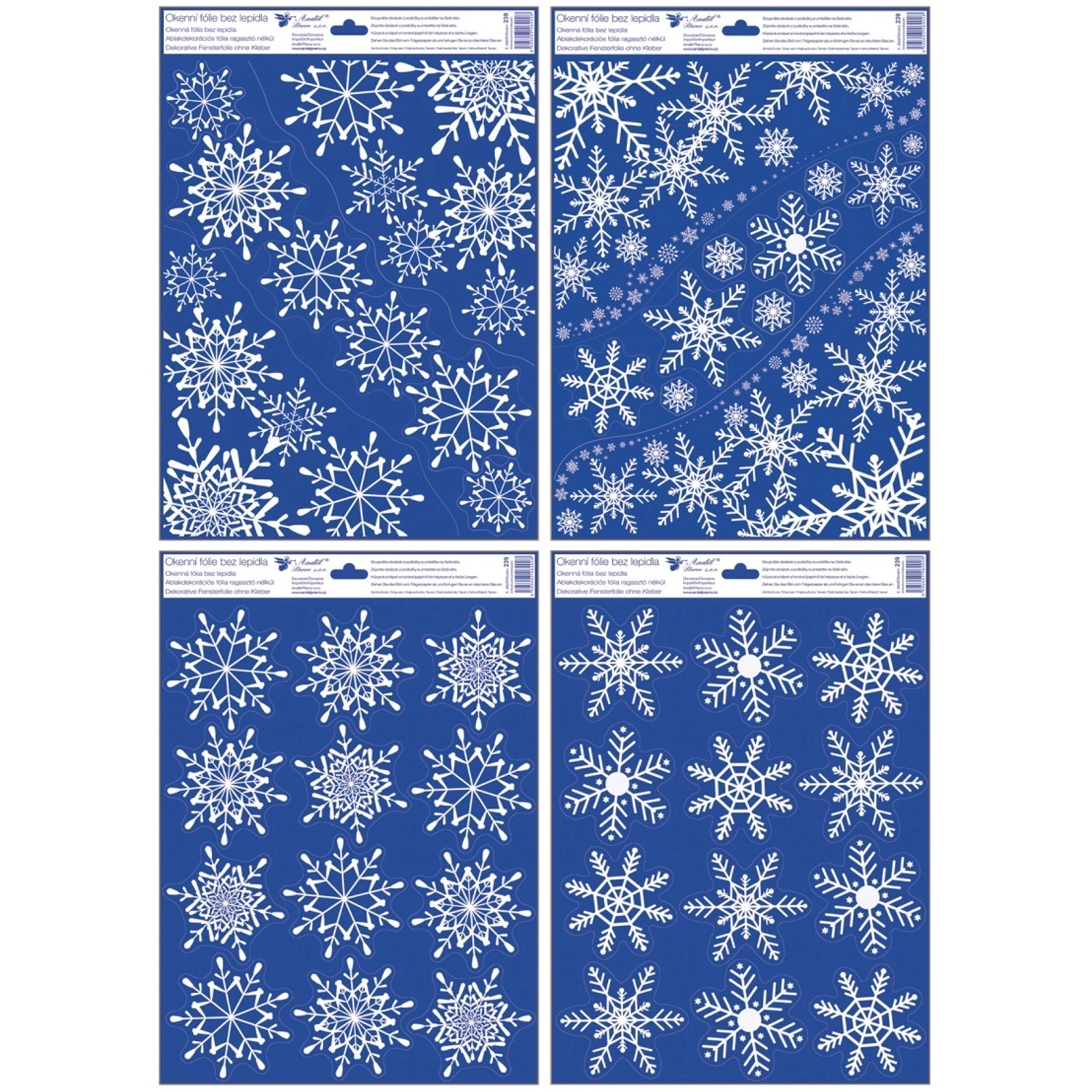 Okenní fólie s glitry bílé rohy s vyseklými vločkami, 30 x 42 cm