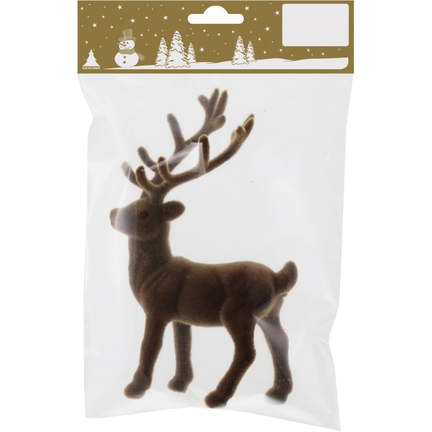Vánoční figurka stojící jelen, plast a semiš, hnědá, 17 cm