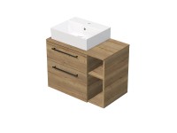 INTEDOOR Koupel.skříň+umyvadlo BEE, úchyt černý, 80cm, regál vpravo, dub Halifax