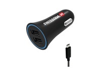 SWISSTEN Nabíječka USB-A 12/24V, 2,4 A, 2x USB-A, kabel USB-C, 1,2 m
