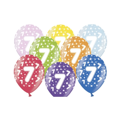 PartyDeco Balón latexový metal 30cm "7", 6 ks