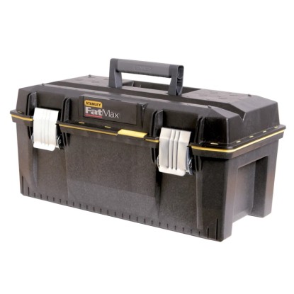 Stanley FatMax box na nářadí, voděodolná, s vložkou a robustními kovovými sponami.