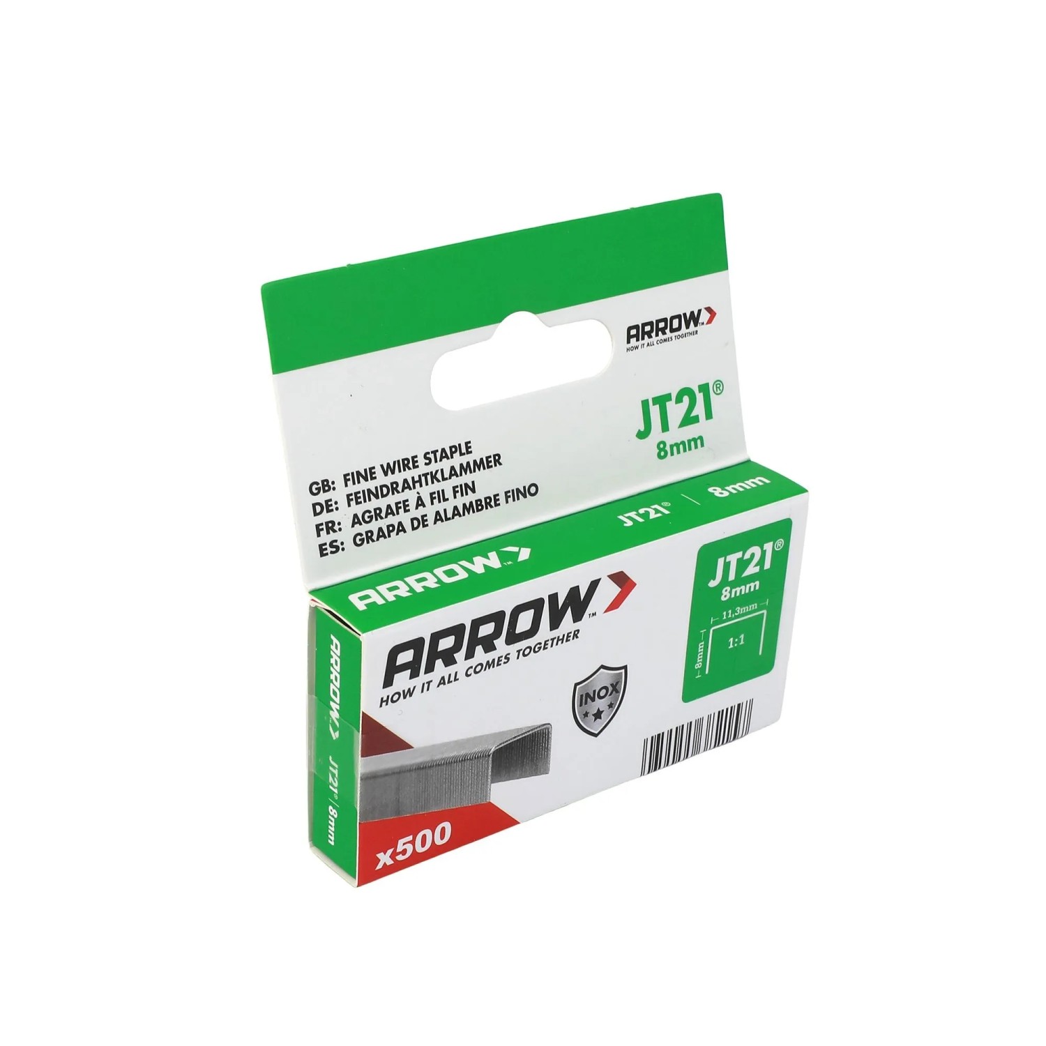 Arrow Drátěné sponky do sponkovačky JT21 V2A, délka 8 mm, 500 ks