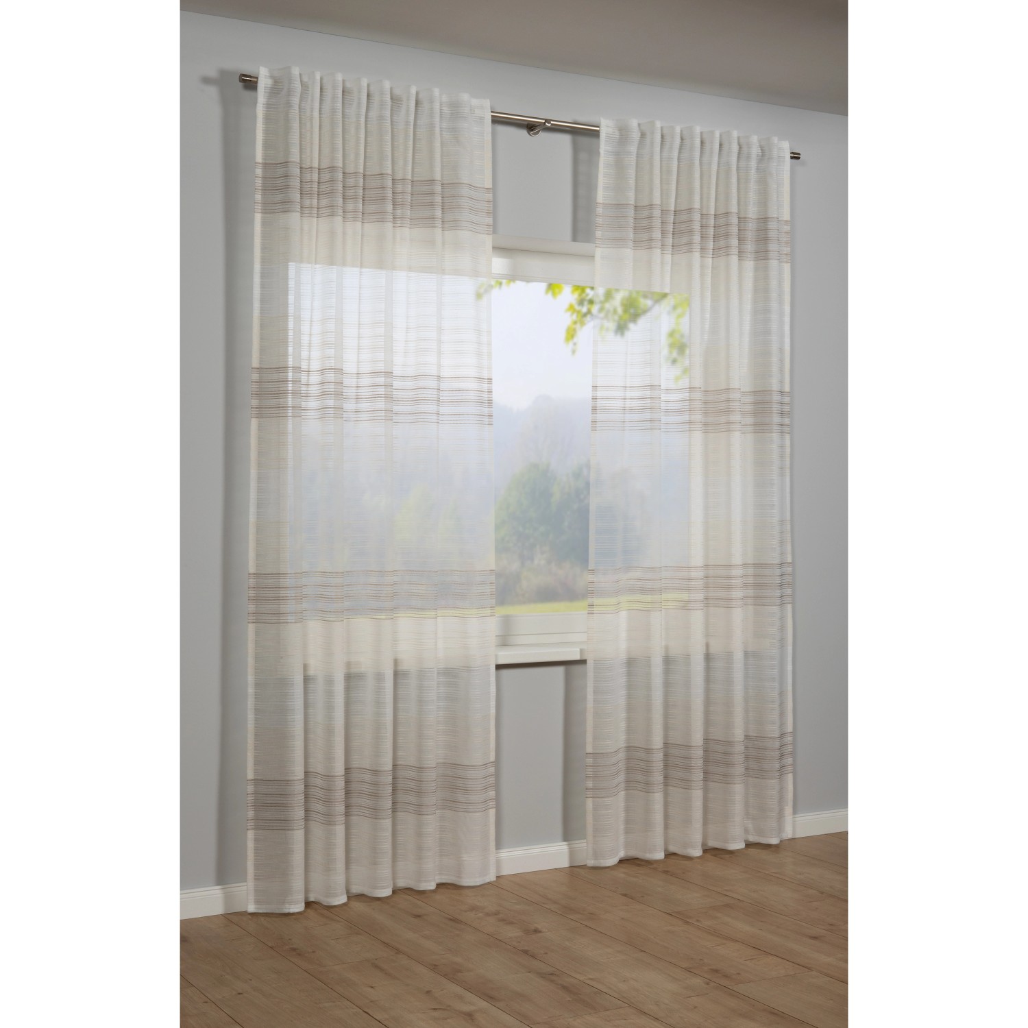 Bennetti Záclona se skrytými poutky s pruhy, béžová, 245 x 140 cm