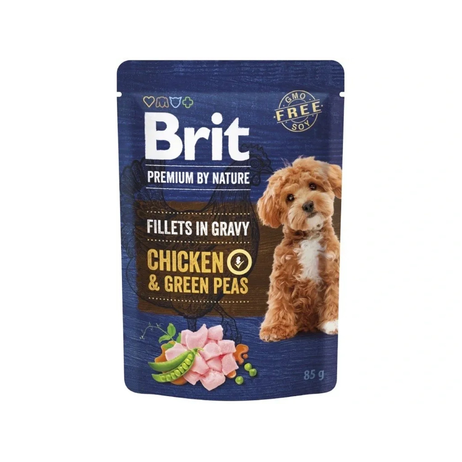Brit Kapsička pro psy Premium by Nature Fillets in Gravy Chicken&Green Peas 85 g
