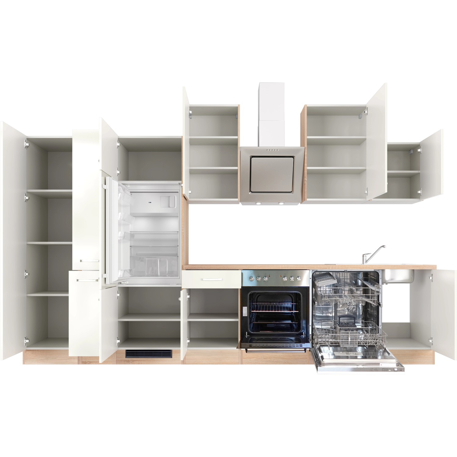 Flex-Well Kuchyně Valero 360 cm/typ 6-lednice/trouba/varná deska/digestoř/myčka