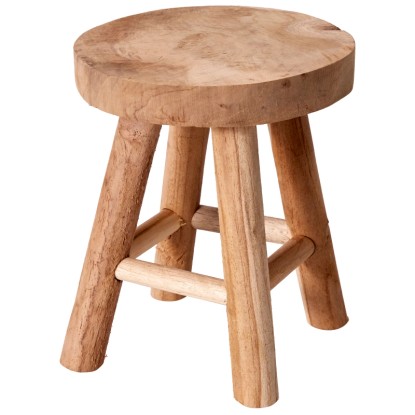 Kulatá stolička z teakového dřeva, přírodní barva, Ø 15 cm, výška 17,5 cm.