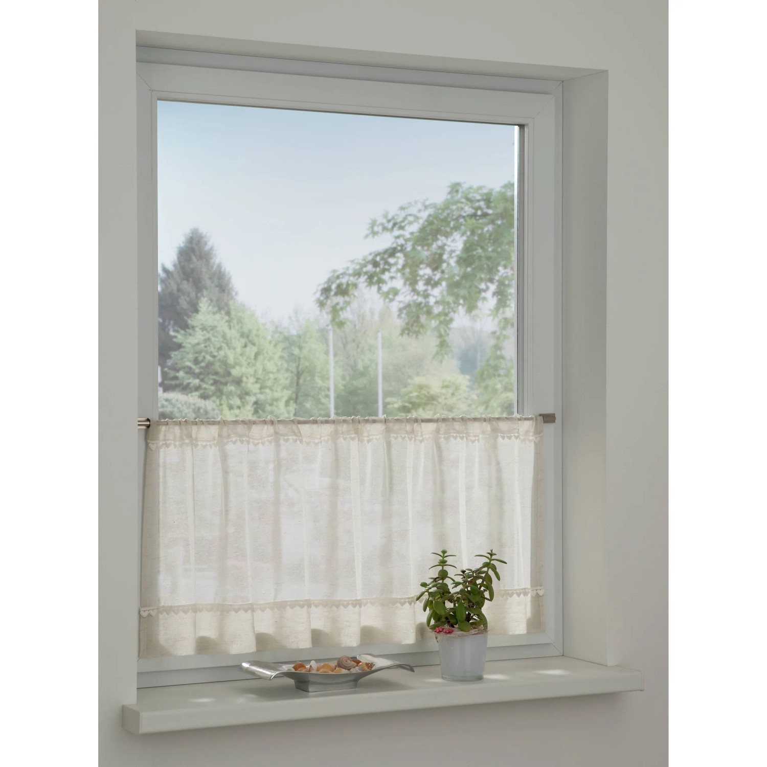 Sehlbach Vitrážová záclona se skrytými poutky, srdce, přírodní, 135 x 48 cm