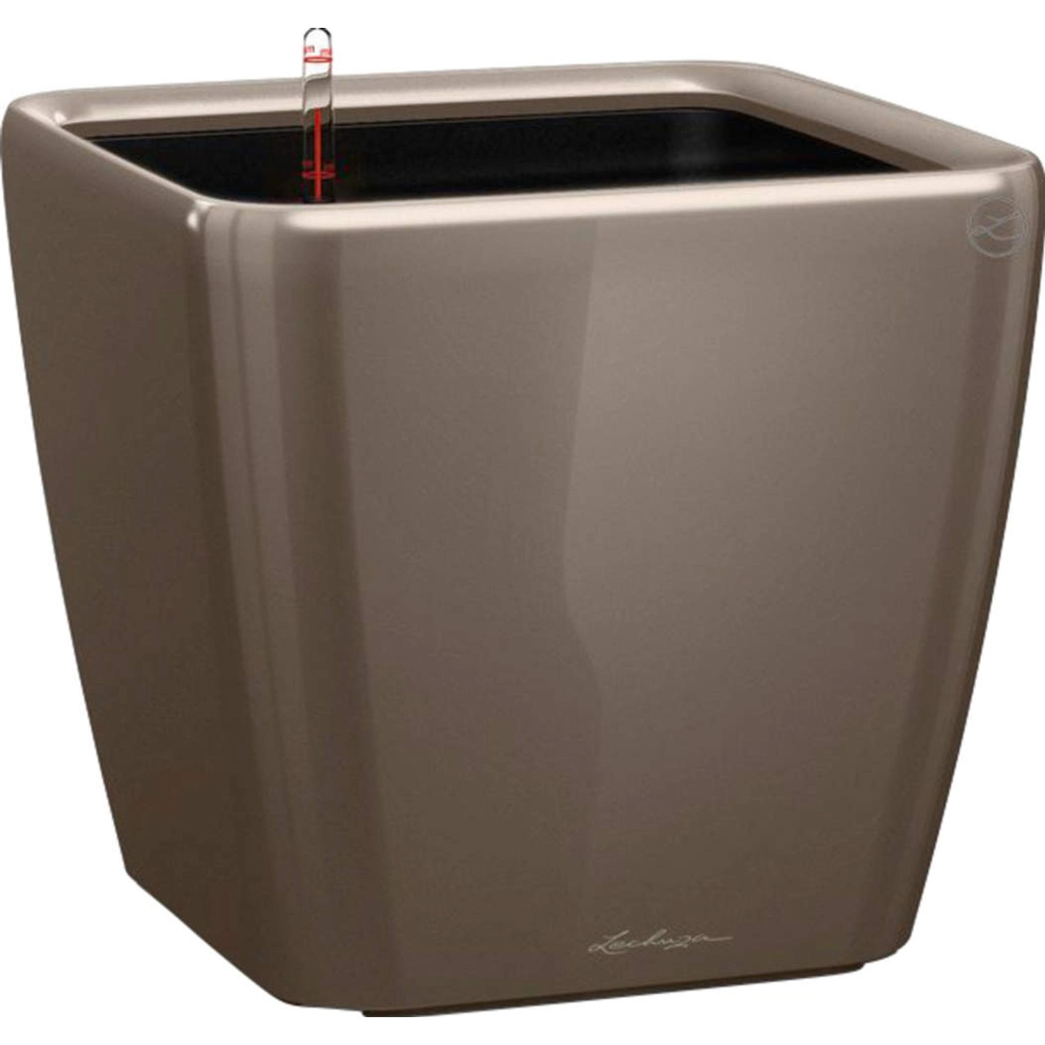 Lechuza Květináč Quadro Premium LS 28, šedohnědá vysoce lesklá, 28 x 28 x 26 cm