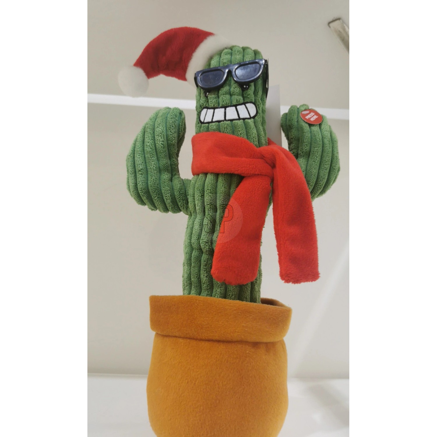 Plyšový kaktus s čepicí hrající vánoční koledy, 38 cm