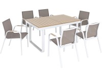 Sestava zahradního nábytku s jídelním stolem Butterfield, bílá/béžová, 7dílná