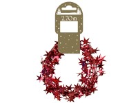 Vánoční girlanda s hvězdami, fólie a drát, holografická červená, 270 cm