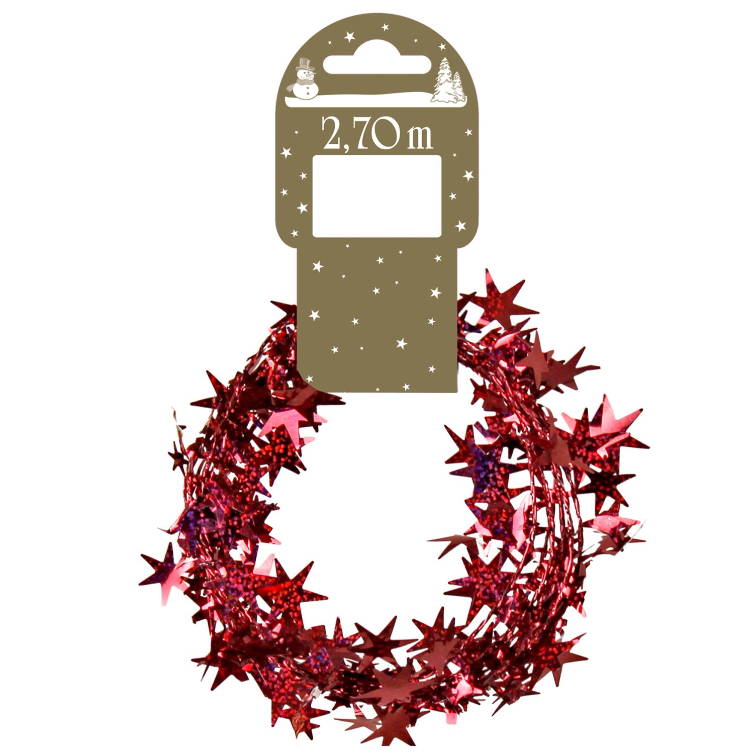 Vánoční girlanda s hvězdami, fólie a drát, holografická červená, 270 cm