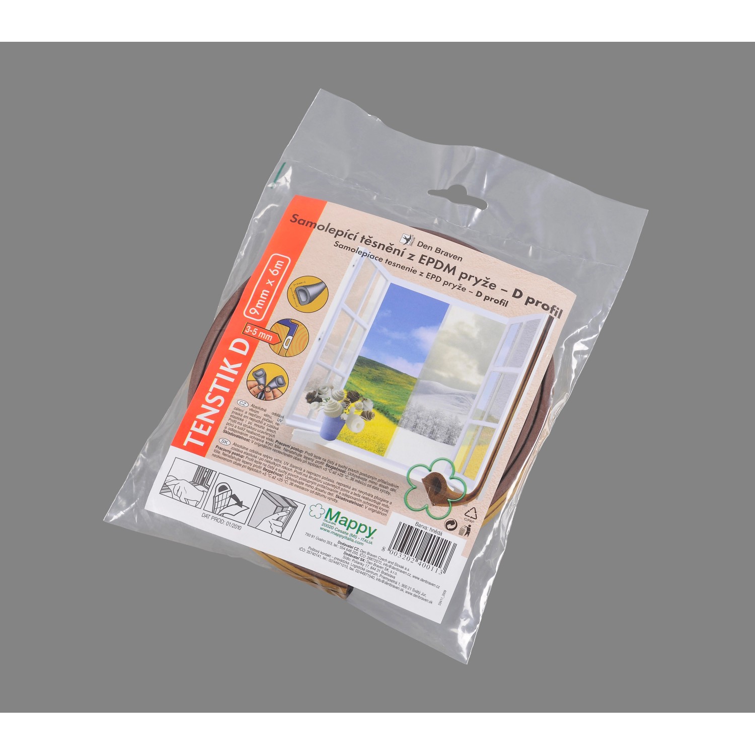 Den Braven Samolepící těsnění D-profil z EPDM pryže, hnědá, 9 x 6 mm, 6 m