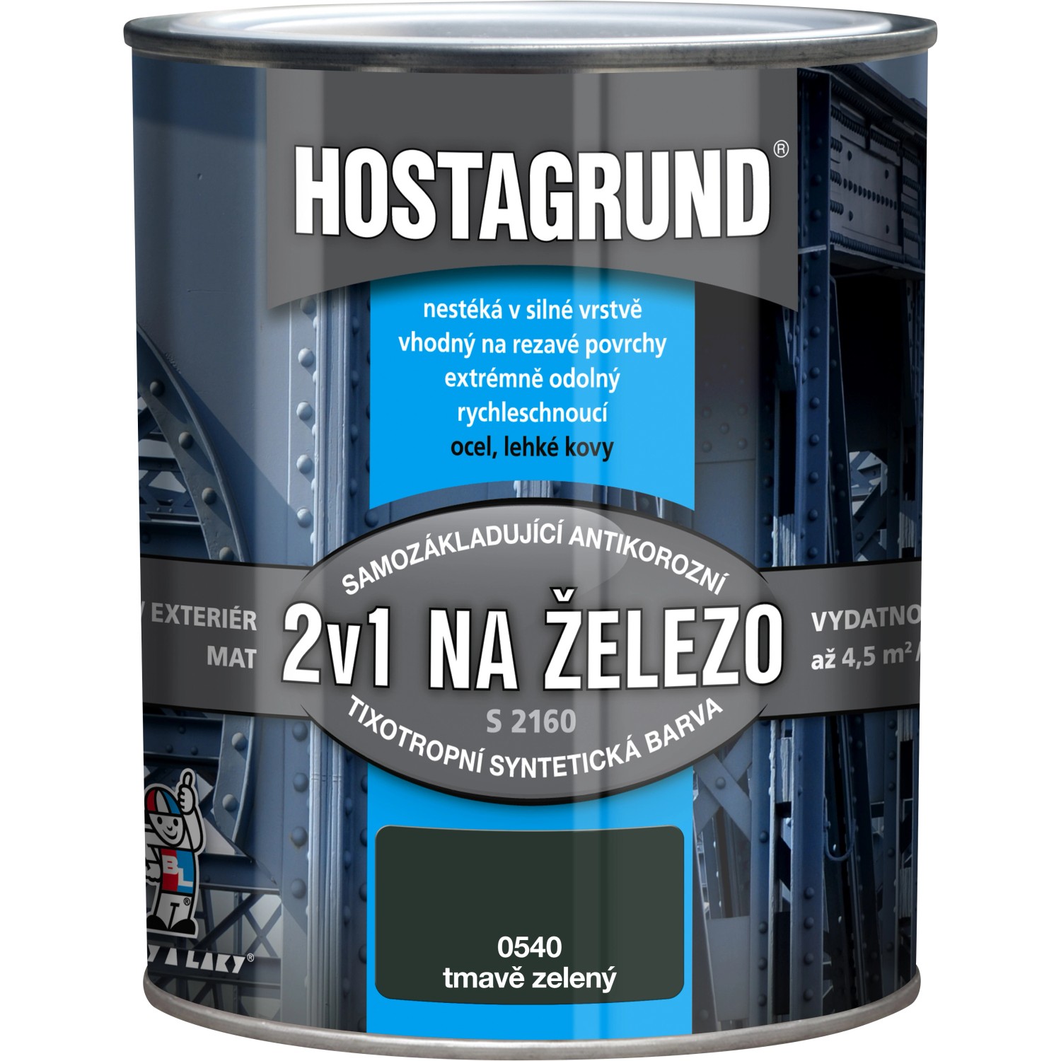 Hostagrund Základní i vrchní barva 2v1 na železo S2160, 0540 tm. zelená, 600 ml