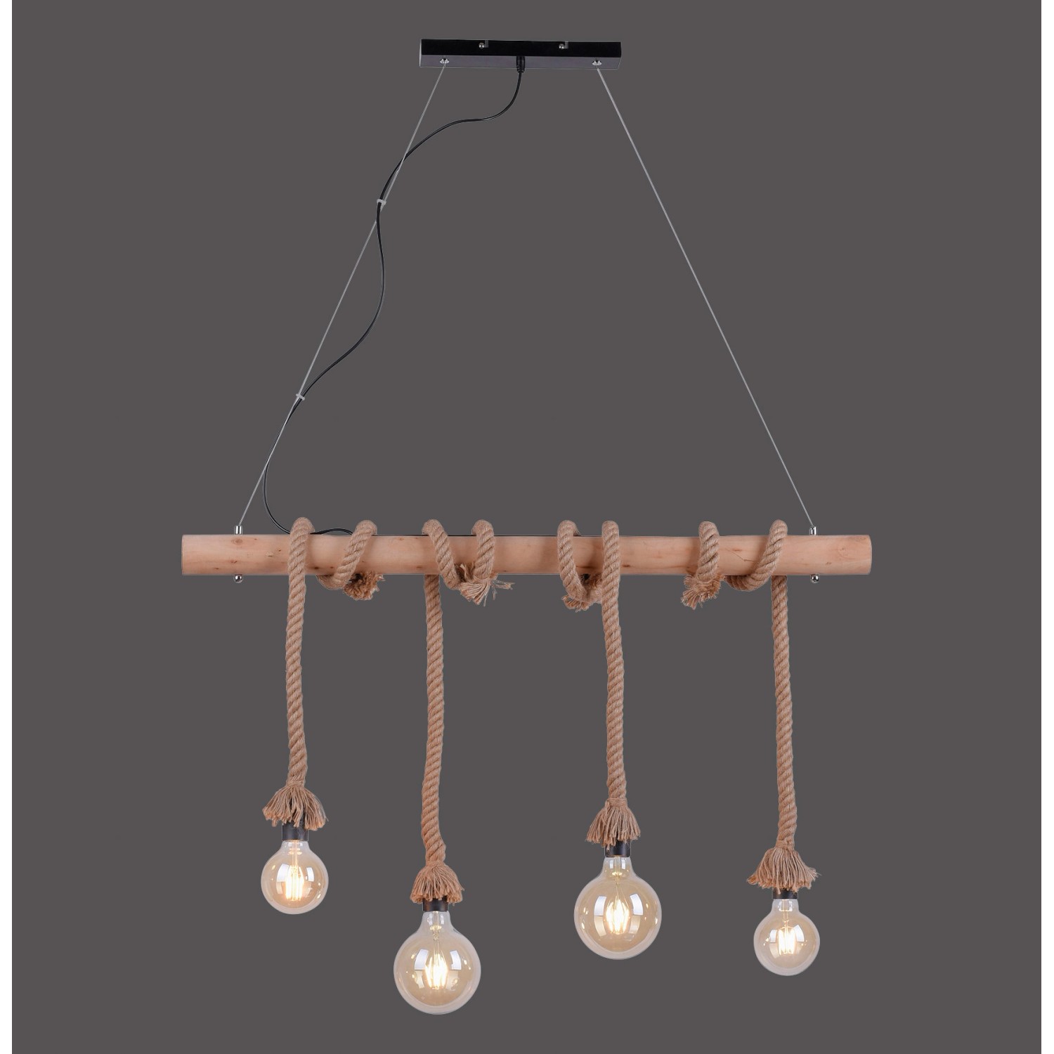 Just Light. Závěsné svítidlo Rope 4bodové, přírodní/černá, 100 x 7 x 120 cm