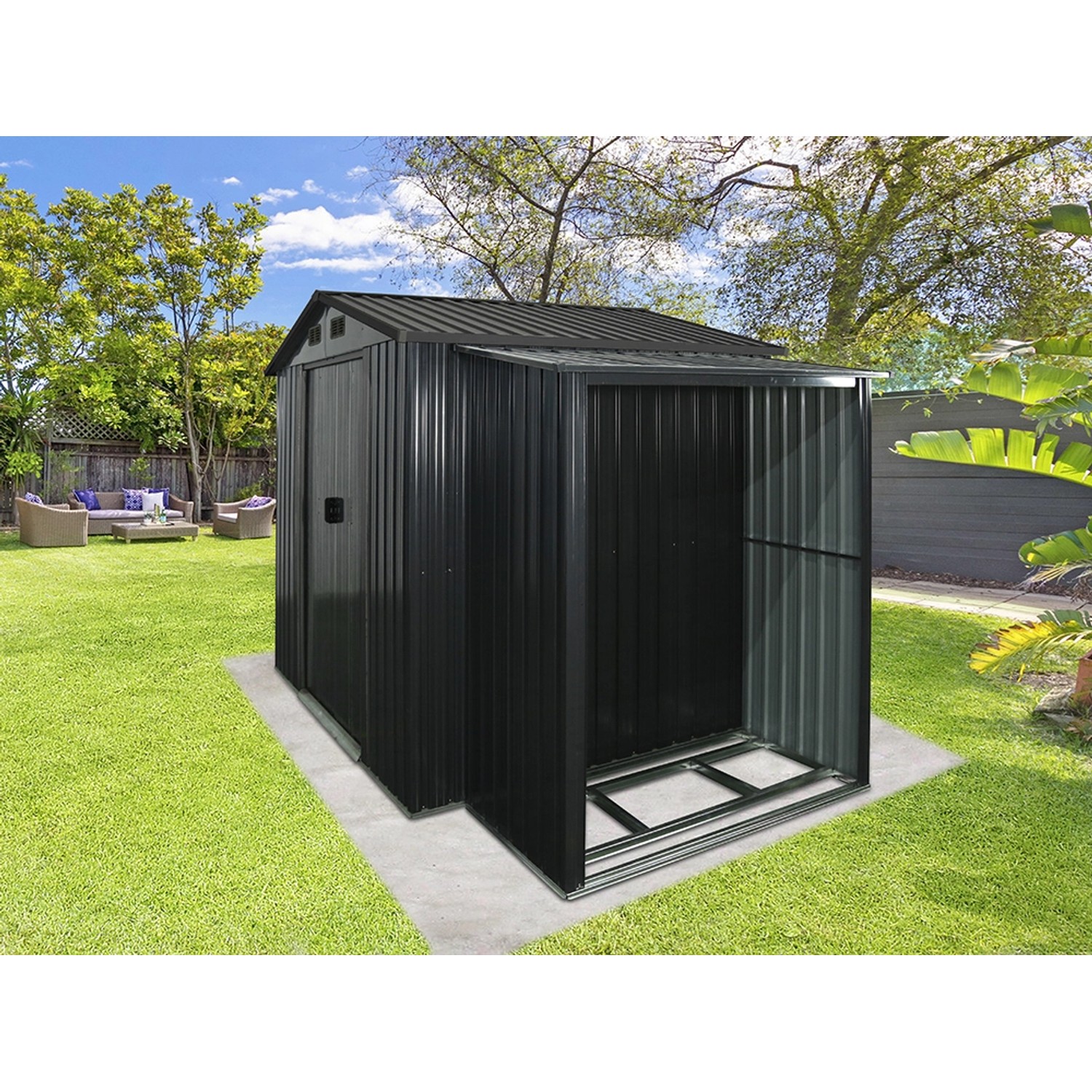 Floraworld Přístavba na palivové dříví, antracitová, 153 x 81 x 170 cm