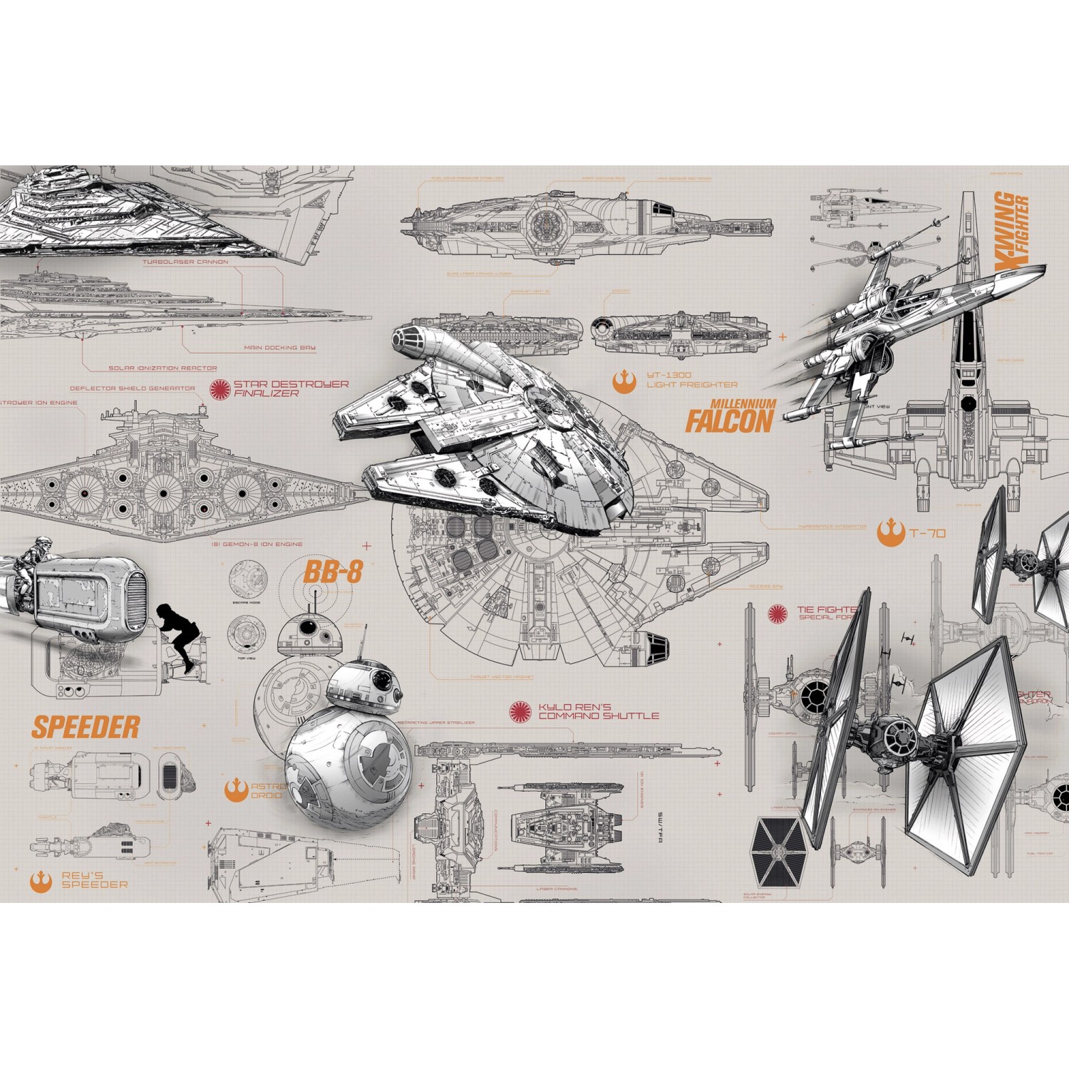 Komar Papírová fototapeta Star Wars Blueprints 368 x 254 cm