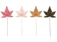 Zápich javorový list dřevěný mix barev 10 cm + drátek
