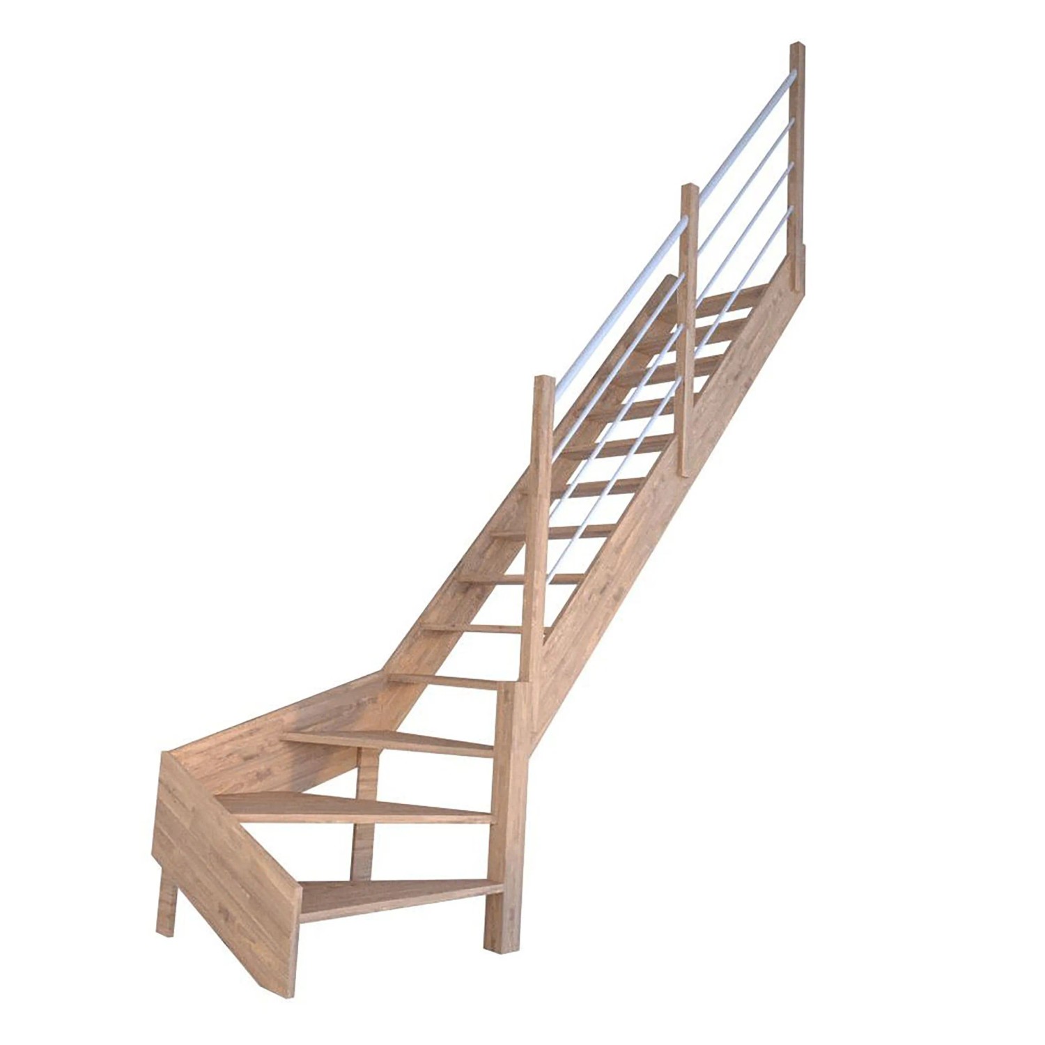 StarWood Schody Rhodos dubové pravé otevřené dřevěné nerezové bílé zábradlí